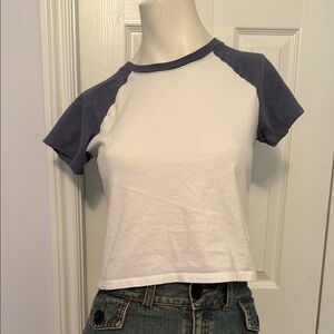 Hollister Baby Tee White and Blue Raglan Sleeve Top. Create a bundle and save!